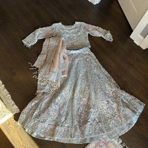 Silver and Pink Embroidered Lehenga